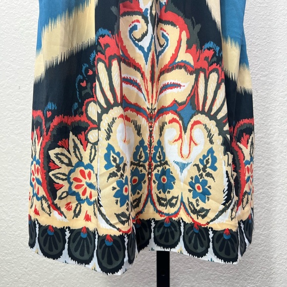 Aztec Floral Print Dress Summer Blue Spaghetti Strap Satin Silk Midi Tribal Gown - Picture 7 of 17